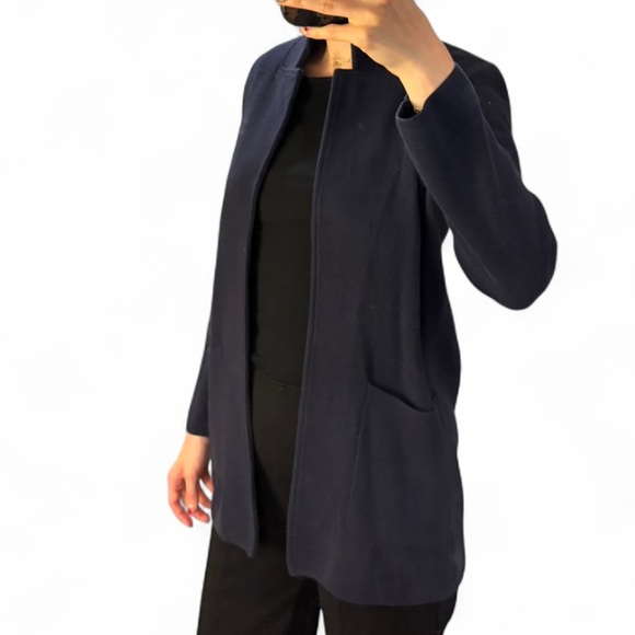 J. Crew Navy Blue Women's Cotton Blazer-style cardigan sweater size XXS - Picture 2 of 8
